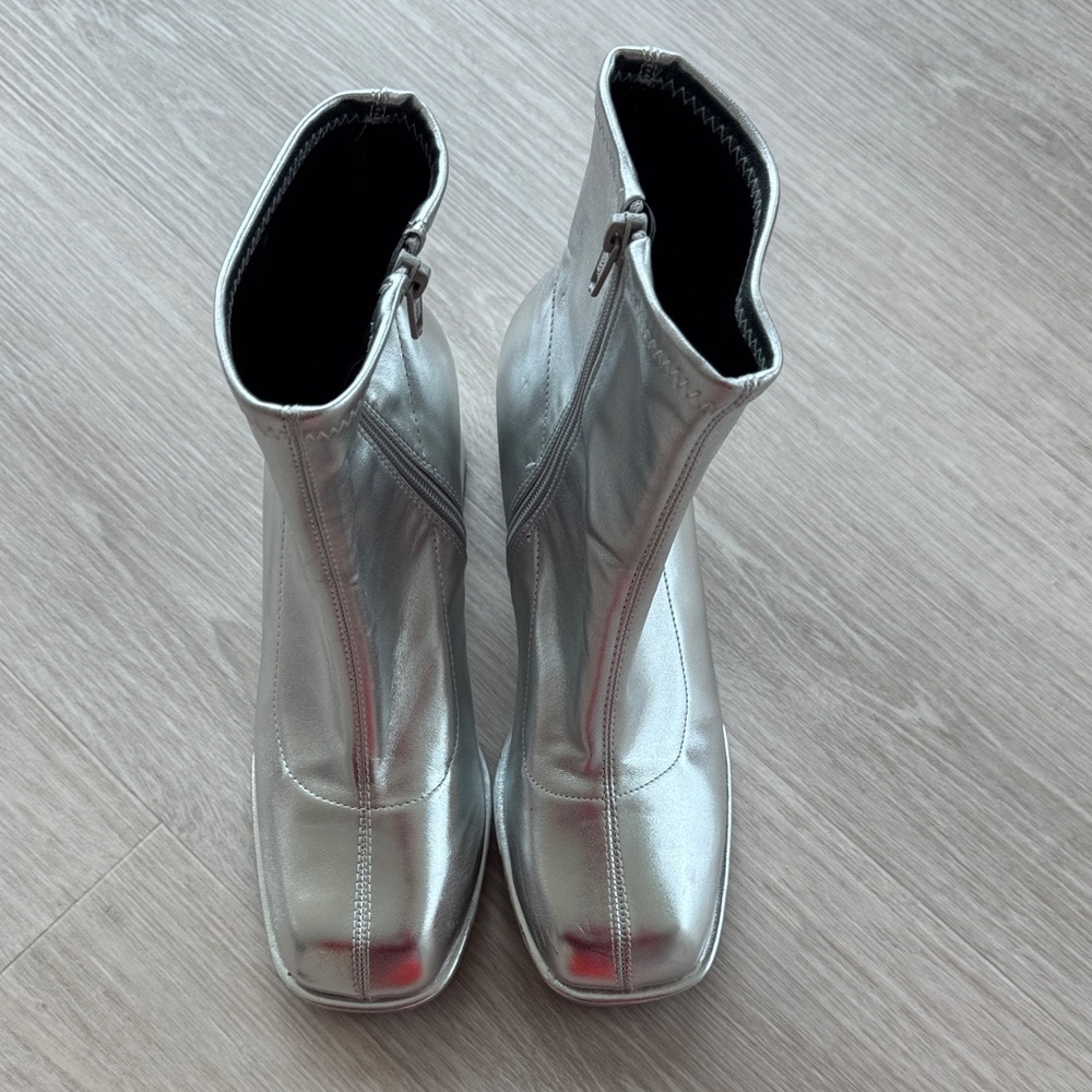 Topshop Metallic Silver Heeled Boots